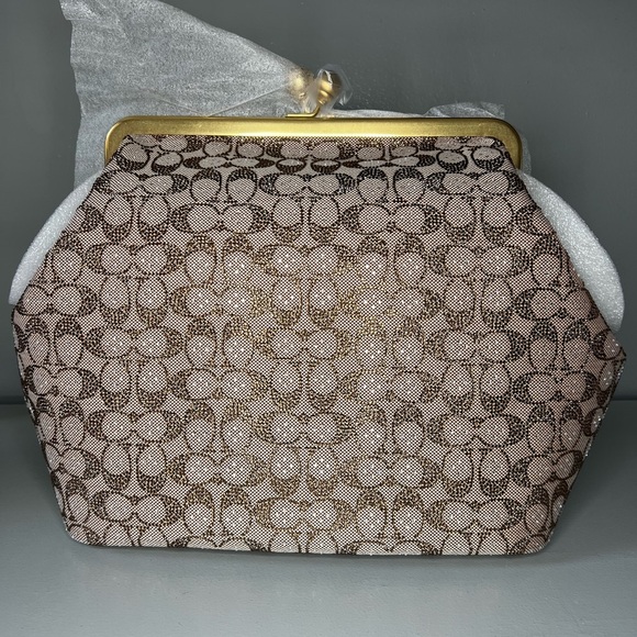 Coach Large Crystal Kisslock Frame Leather Shoulder Bag - Picture 3 of 9